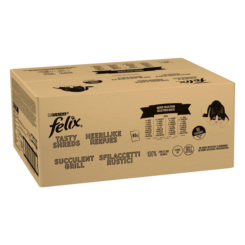 Jumbopack Felix "Tasty Shreds" Pouches 80 x 80 g - Gemischte Auswahl von Felix