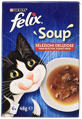 PURINA FELIX Suppe Katze Köstliche Auswahl mit Rindfleisch, mit Huhn, mit Lamm - 48 Beutel à 48 g je 48 g (8 Packungen à 6 x 48 g) von Felix