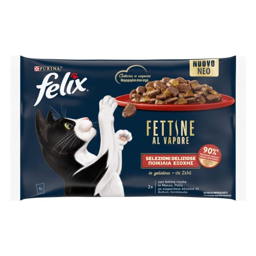 Purina Felix Dampffutter für Katzen mit Rind und Huhn, 48 Beutel à 80 g von Felix