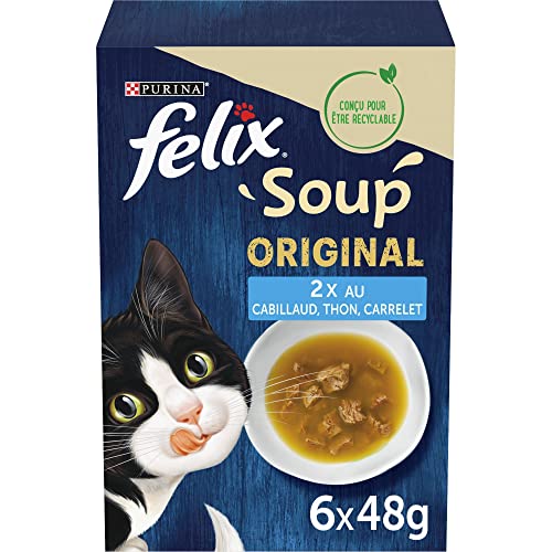 FELIX Original Suppe | Katze Erwachsene | Fischauswahl | 48 Stück | 6 x 48 g | 2,3 kg | Suppe im Beutel von Felix