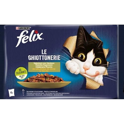 FELIX Le Ghiottonerie Selezioni mit Gemüse in Gelee (Lachs/Zucchini & Trota/grüne Bohnen) 4 x 85 g von Felix