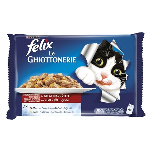 Purina Felix Leckerbissen für Katzen mit Rind und Huhn, 4 Beutel à 85 g von Felix