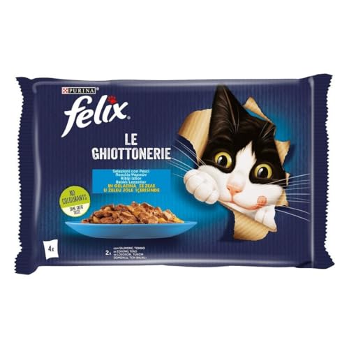 Purina Felix Leckerlis Nassfutter für Katzen mit Lachs und Thunfisch, 4 x 85 g von Felix