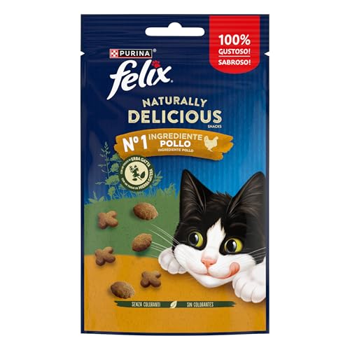 Purina Felix Naturally Delicious, Snacks, Leckerlis für Katzen mit Huhn, 8 Beutel à 50 g von Felix