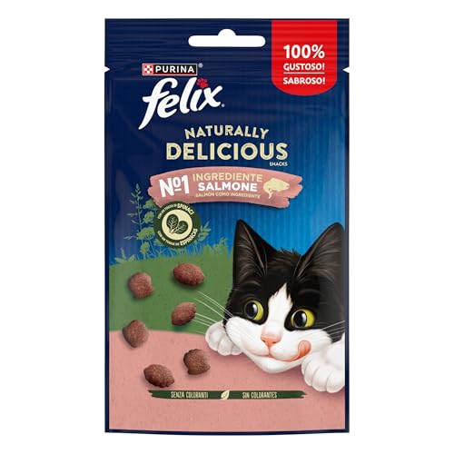 Purina Felix Naturally Delicious Snacks, Leckerlis für Katzen mit Lachs, 8 Beutel à 50 g von Felix