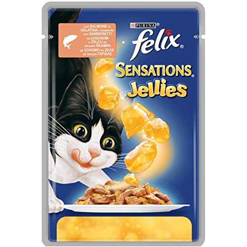 Purina Felix Sensations Jellies Nasskatze, mit Lachs und Garnelen, 20 Beutel à 100 g von Felix