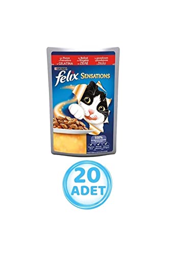 Purina Felix Sensations Jellies Nasskatze, mit Rindfleisch und Tomaten, 20 Beutel à 100 g von Felix