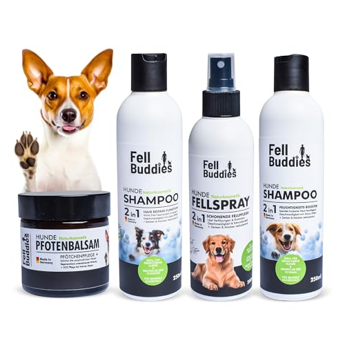 FellBuddies® Fellpflege Set - Ideales Hundepflege Set für geschmeidiges glänzendes Fell - Inklusive Pfotenbalsam | Naturkosmetik für den Hund von FellBuddies