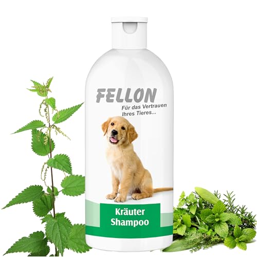 Fellon Kräutershampoo für Hunde – pH-neutrales Shampoo, sanfte Pflege für alle Felltypen, verleiht Glanz, 100% natürlich, ohne Alkohol & Lösungsmittel – auch für Welpen geeignet – 500 ml von Fellon