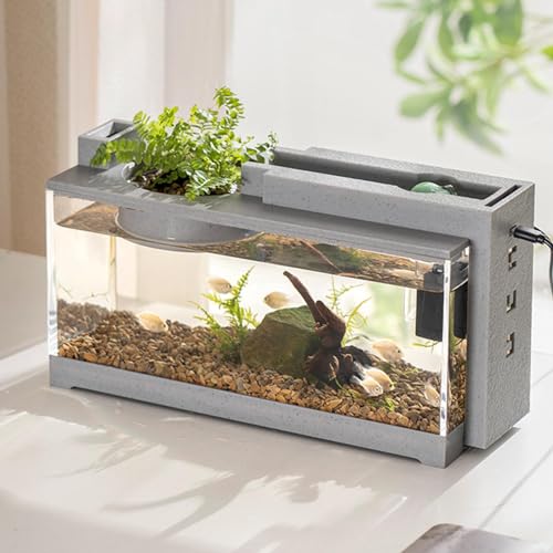 -Aquarium, Aquarium-Starter-Sets Mit Luftpumpe Und Licht, Kleines Desktop-Aquarium, Dekoratives, Ruhiges Retro-Aquarium, Kleines Aquarium Für Kampffische, Garnelen, Goldfische von Fellflying