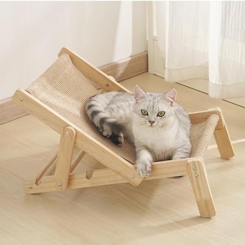 Katzenstuhl, Katzen-Hochbett, Katzen-Sisal-Stuhl, Verstellbarer Katzen-Liegestuhl, Loungesessel Aus Natürlichem Massivholz, Abnehmbares Sisal-Pad, Katzen-Hängemattenbett von Fellflying