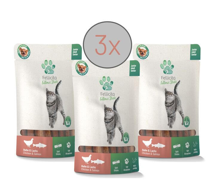 Fellicita Fellonis Katzensnacks Sticks Huhn und Lachs 3 x 50g ( - 5 % Rabatt) von Fellicita