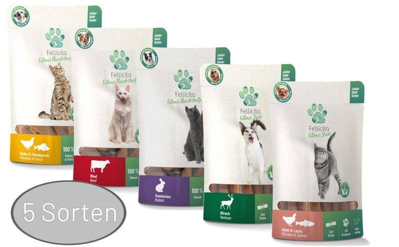 Fellicita Leckerli Mixpaket Fellonis Katzensnacks Fleischstreifen und Sticks 5 x 50g von Fellicita