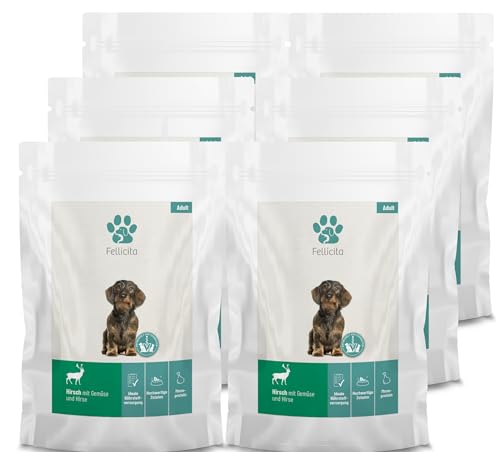 Fellicita Premium Nassfutter für Hunde - Hirsch mit Gemüse & Hirse - 6er Pack - 6 x 300g - Monoprotein, hochwertiges Hundenassfutter, glutenfrei, leckere Pastete, Alleinfuttermittel von Fellicita