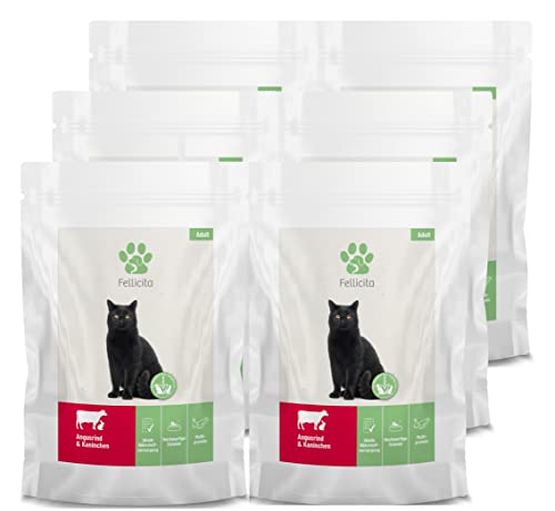 Fellicita Premium Nassfutter für Katzen, Angusrind und Kaninchen, 6er Pack, 6 x 295g, Multiprotein, hochwertiges Katzennassfutter, getreidefrei, leckere Pastete, Alleinfuttermittel von Fellicita