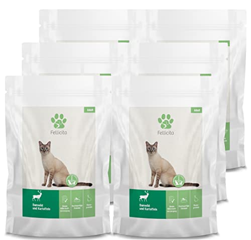 Fellicita Premium Nassfutter für Katzen, Damwild, 6er Pack, 6 x 295g, Monoprotein, hochwertiges Katzennassfutter, getreidefrei, leckere Pastete, Alleinfuttermittel von Fellicita