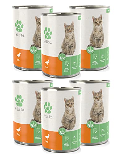 Fellicita Premium Nassfutter für Katzen, Ente pur, 6er Pack, 6 x 400g, Monoprotein, hochwertiges Katzennassfutter, getreidefrei, leckere Pastete, Alleinfuttermittel von Fellicita