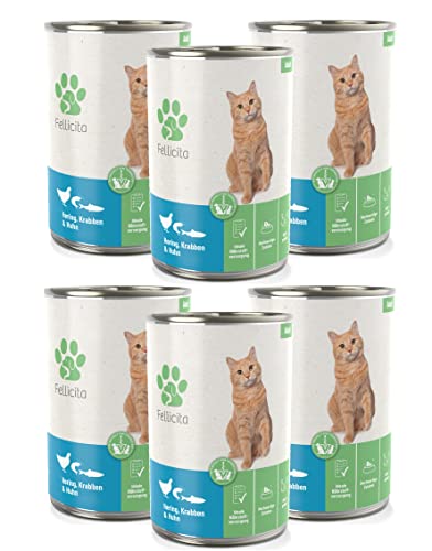 Fellicita Premium Nassfutter für Katzen, Hering, Krabben und Huhn, 6er Pack, 6 x 400g, Multiprotein, hochwertiges Katzennassfutter, getreidefrei, leckere Pastete, Alleinfuttermittel von Fellicita