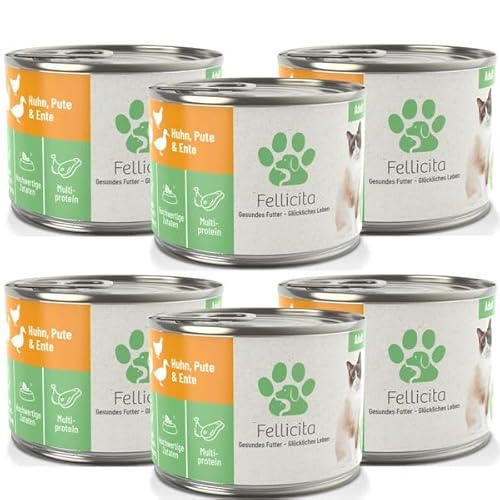 Fellicita Premium Nassfutter für Katzen, Huhn, Pute & Ente, 6er Pack, 6 x 200g, Multiprotein, hochwertiges Katzennassfutter, getreidefrei, leckere Pastete, Alleinfuttermittel von Fellicita