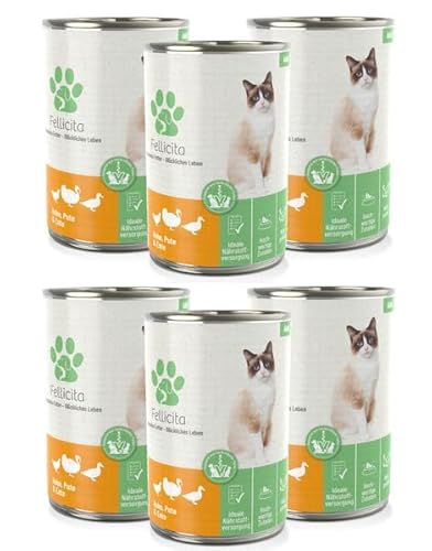 Fellicita Premium Nassfutter für Katzen, Huhn, Pute & Ente, 6er Pack, 6 x 400g, Multiprotein, hochwertiges Katzennassfutter, getreidefrei, leckere Pastete, Alleinfuttermittel von Fellicita