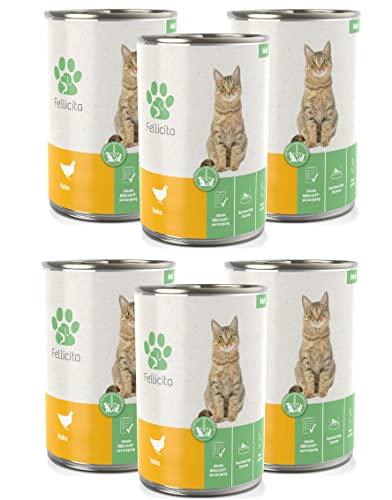 Fellicita Premium Nassfutter für Katzen, Huhn pur, 6er Pack, 6 x 400g, Monoprotein, hochwertiges Katzennassfutter, getreidefrei, leckere Pastete, Alleinfuttermittel von Fellicita