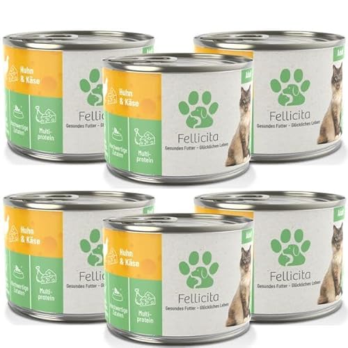 Fellicita Premium Nassfutter für Katzen, Huhn & Käse, 6er Pack, 6 x 200g, Multiprotein, hochwertiges Katzennassfutter, getreidefrei, leckere Pastete, Alleinfuttermittel von Fellicita