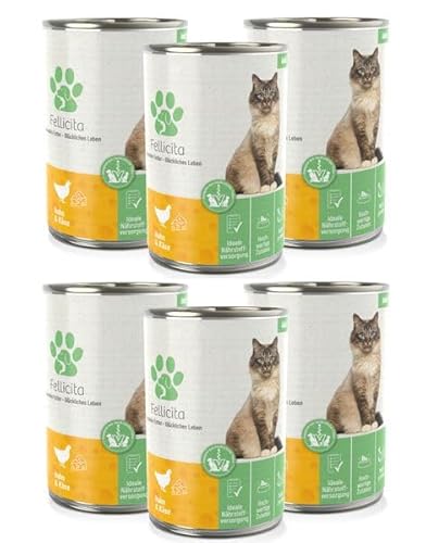 Fellicita Premium Nassfutter für Katzen, Huhn & Käse, 6er Pack, 6 x 400g, Multiprotein, hochwertiges Katzennassfutter, getreidefrei, leckere Pastete, Alleinfuttermittel von Fellicita