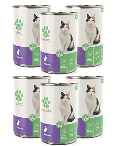 Fellicita Premium Nassfutter für Katzen, Kaninchen pur, 6er Pack, 6 x 400g, Monoprotein, hochwertiges Katzennassfutter, getreidefrei, leckere Pastete, Alleinfuttermittel von Fellicita