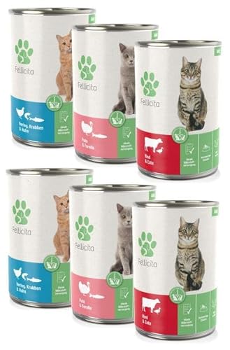 Fellicita Premium Nassfutter für Katzen, Mixpaket Nr. 6, gemischte Auswahl, 6er Pack, 6 x 400g, Multiprotein, hochwertiges Futter, getreidefrei, leckere Pastete, Alleinfuttermittel von Fellicita