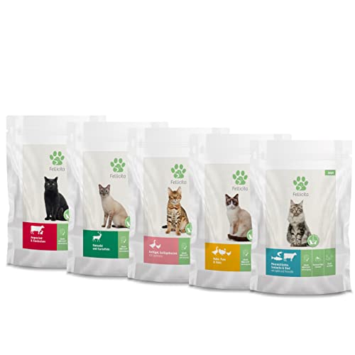 Fellicita Premium Nassfutter für Katzen, Multipack 5 Sorten, gemischte Auswahl, 5er Pack, 5 x 295 g, Mono- und Multiprotein, hochwertiges Futter, getreidefrei, feine Pastete von Fellicita