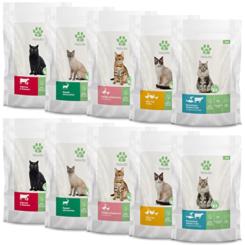 Fellicita Premium Nassfutter für Katzen, Multipack 5 Sorten,gemischte Auswahl, 10er Pack, 10 x 95 g, Mono- und Multiprotein, hochwertiges Futter, getreidefrei, leckere Pastete von Fellicita