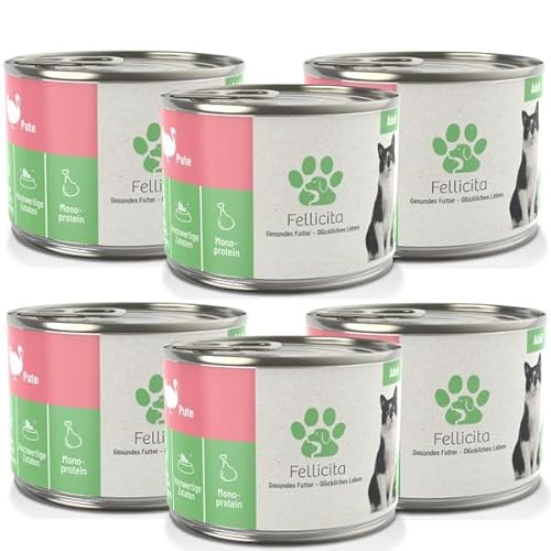 Fellicita Premium Nassfutter für Katzen, Pute pur, 6er Pack, 6 x 200g, Monoprotein, hochwertiges Katzennassfutter, getreidefrei, leckere Pastete, Alleinfuttermittel von Fellicita