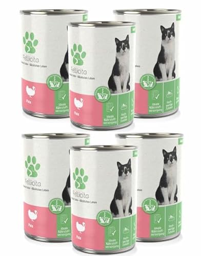 Fellicita Premium Nassfutter für Katzen, Pute pur, 6er Pack, 6 x 400g, Monoprotein, hochwertiges Katzennassfutter, getreidefrei, leckere Pastete, Alleinfuttermittel von Fellicita