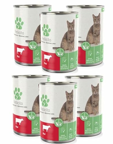 Fellicita Premium Nassfutter für Katzen, Rind pur, 6er Pack, 6 x 400g, Monoprotein, hochwertiges Katzennassfutter, getreidefrei, leckere Pastete, Alleinfuttermittel von Fellicita