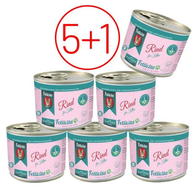 Fellicita Rind pur für Kitten 6 x 200g Rosa Etiketten AKTION 5+1 von Fellicita