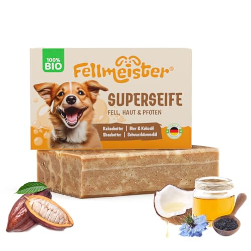 Fellmeister® Bio Hundeseife zur effektiven Haut- und Fellpflege - Hundeshampoo für 100% handgemacht für jeden Hundetyp - Hund Kernseife, Fellseife, Naturseife (1er-Pack) von Fellmeister