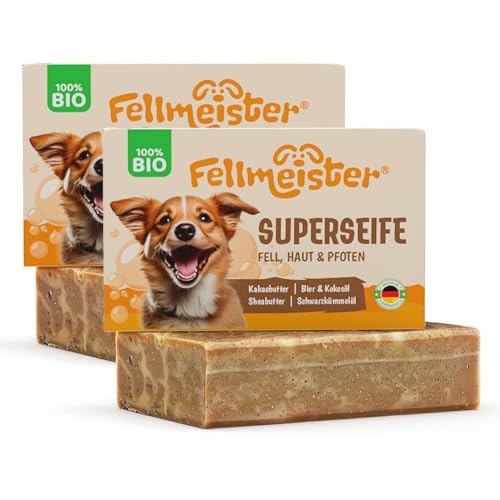 Fellmeister® Bio Hundeseife zur effektiven Haut- und Fellpflege - Hunde-Seife für 100% handgemacht für jeden Hundetyp - Hund Kernseife, Fellseife, Naturseife (2er-Pack) von Fellmeister