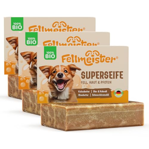 Fellmeister® Bio Hundeseife zur effektiven Haut- und Fellpflege - Hunde-Seife für 100% handgemacht für jeden Hundetyp - Hund Kernseife, Fellseife, Naturseife (3er-Pack) von Fellmeister