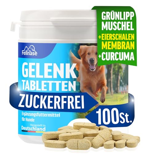 FELLNASE Gelenktabletten Hund MSM Grünlippmuschel Hund HOCHDOSIERT Kollagen, Hyaluron, Premium Nahrungsergänzunsmittel für Hunde - Keine Kapseln - Made in Germany - 100 Tabletten Vorteilspack von Fellnase