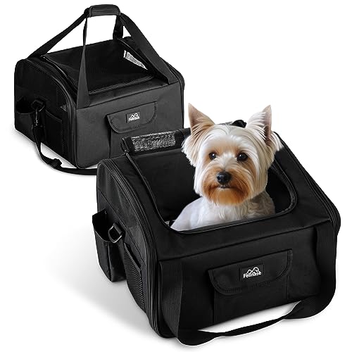 FELLNASE Hundebox Auto Katzen Transporttasche - Das Wohlfühl Hotel für Hund u. Katze - Flugzeug zugelassene Hunde Transportbox Tasche + Staufach 40 x 34 x 25 cm I faltbar Transport Tragetasche von Fellnase