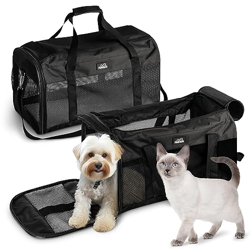 FELLNASE Hundebox Auto Katzen Transporttasche - Das Wohlfühl Hotel für Hund u. Katze - Flugzeug zugelassene Hunde Transportbox Tasche + Staufach 50 x 27 x 29 cm I faltbar Transport Tragetasche von Fellnase