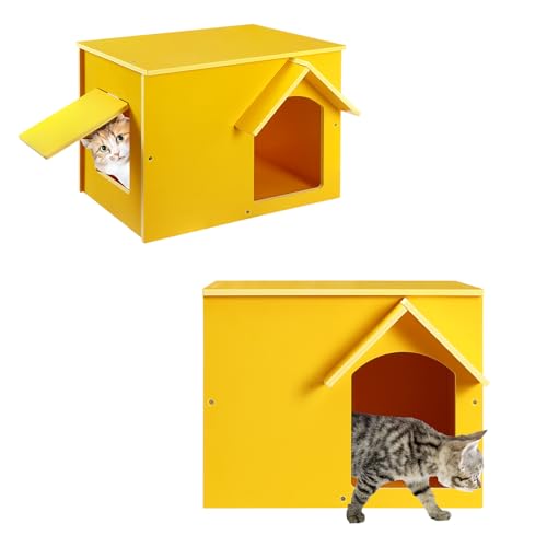 Felmis Outdoor Katzenhaus Feral Katzenhaus Wasserdicht Streunende Katze Outdoor Indoor Haustierhaus für Kleintiere mit Fluchttür Gelb von Felmis