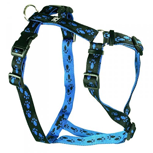 Feltmann Hundegeschirr - Soft-Nylonband schwarz mit blauen Pfötchen, Bauchumfang 40-60 cm, 15 mm Bandbreite von Feltmann