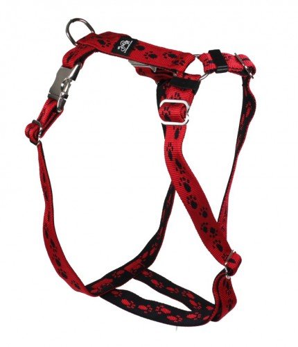 Feltmann Premium Hundegeschirr mit Alu-Max®, Soft- Nylonband, rot mit schwarzen Pfötchen, 30-50cm, 15mm von Feltmann