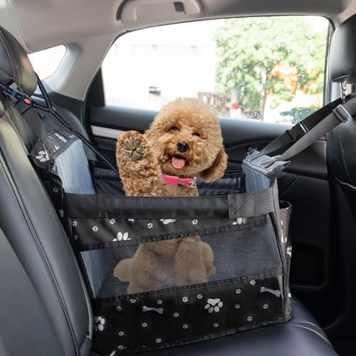Femont Hunde-Autositz für kleine Hunde, 2-in-1-Nutzung, Haustier-Autositz mit abnehmbarem Bodenstützkissen für Auto-Rücksitz, erhöhter Hunde-Reise-Autositz mit verstellbarem Hunde-Auto-Sicherheitsgurt von Femont