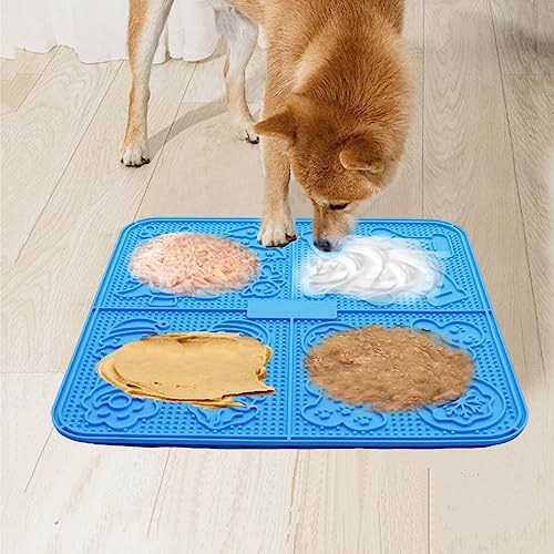 Femont Leckmatte für Hunde, 30 cm, langsame Fütterungsmatte mit 165 starken Saugnäpfen für Erdnussbutter, BPA-freies Leckpad zur Linderung von Angstzuständen, Langeweile, Fellpflege, Training (Blau, 1 von Femont