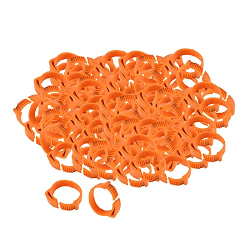 Fenteer 100 Stüe 2.8 cm Hühnerringe Verstellbar Geflü, Beinringe Fußringe Ringe mit Nummer, Clipsringe Klemmringe für Küken Hühner Gans Ente, Orange von Fenteer