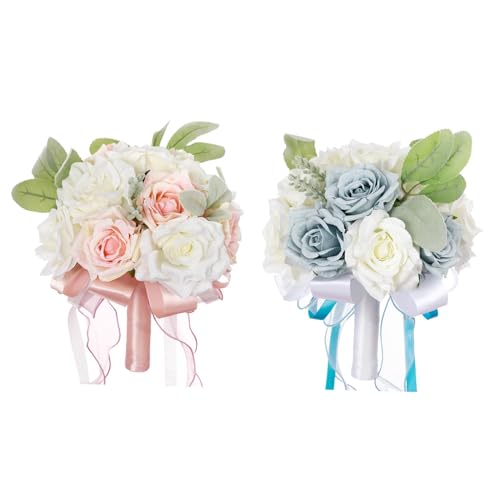 Fenteer 2X Hochzeit Brautstrauß Brautjungfernstrauß Toss Bouquet, Blau und Rosa von Fenteer