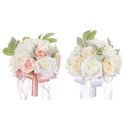 Fenteer 2X Hochzeit Brautstrauß Brautjungfernstrauß Toss Bouquet, Weiß und Rosa von Fenteer