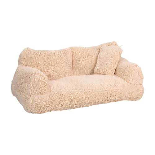 Fenteer Haustier-Couchbett, Hundebett, tragbar, rutschfeste Unterseite, Welpen-Schlafbett, Katzensofa, Plüsch für Kätzchen, kleine Hunde, Katzen, Welpen, Beige Yellow M von Fenteer